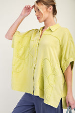 Load image into Gallery viewer, Easel OVERSIZED Cotton Gauze Top with Raised Flower Patches in Green Tea