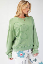 Load image into Gallery viewer, Easel Terry Knit Top with Flower Patch in Juniper Green
