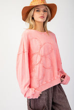 Load image into Gallery viewer, Easel Terry Knit Top with Flower Patch in Watermelon