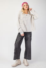 Load image into Gallery viewer, Easel Terry Knit Top with Flower Patch in Stone Grey