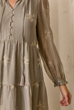 Load image into Gallery viewer, Polagram Floral Embroidered Maxi Dress in Dove Gray
