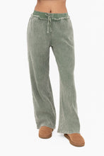 Load image into Gallery viewer, Mono B Distressed Mineral Washed Waffle Knit Pants in Dark Basil