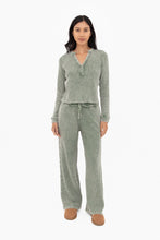 Load image into Gallery viewer, Mono B Distressed Mineral Washed Waffle Knit Pants in Dark Basil