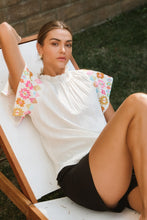 Load image into Gallery viewer, Oddi Embroidered Detailed Flutter Ruffle Sleeve Top in Ivory