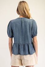 Load image into Gallery viewer, ee:some Open Front Ribbon Tie Closure Top in Denim