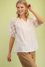 Load image into Gallery viewer, GiGio Solid Color Top with Lace Puff Sleeves in Natural