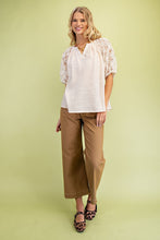 Load image into Gallery viewer, GiGio Solid Color Top with Lace Puff Sleeves in Natural