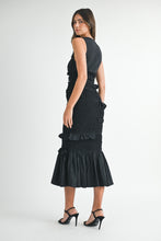 Load image into Gallery viewer, MABLE Solid Color FITTED Mermaid Midi Dress in Black