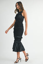 Load image into Gallery viewer, MABLE Solid Color FITTED Mermaid Midi Dress in Black