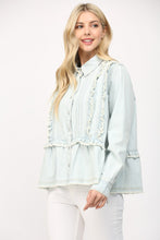 Load image into Gallery viewer, FATE Washed Denim Top with Ruffle and Tuck Details in Light Denim