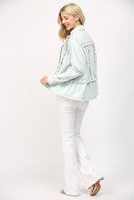 Load image into Gallery viewer, FATE Washed Denim Top with Ruffle and Tuck Details in Light Denim