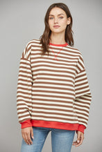 Load image into Gallery viewer, FATE Striped OVERSIZED Top in Brown Coral Combo