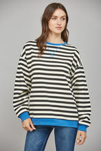Load image into Gallery viewer, FATE Striped OVERSIZED Top in Black French Blue Combo