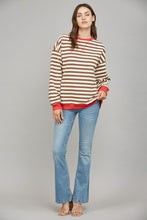 Load image into Gallery viewer, FATE Striped OVERSIZED Top in Brown Coral Combo