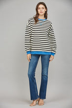 Load image into Gallery viewer, FATE Striped OVERSIZED Top in Black French Blue Combo