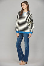 Load image into Gallery viewer, FATE Striped OVERSIZED Top in Black French Blue Combo