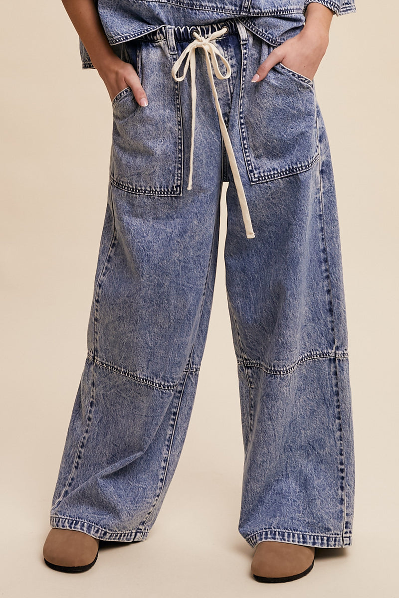 Listicle Wide Leg Denim Pants in Blue Denim – June Adel
