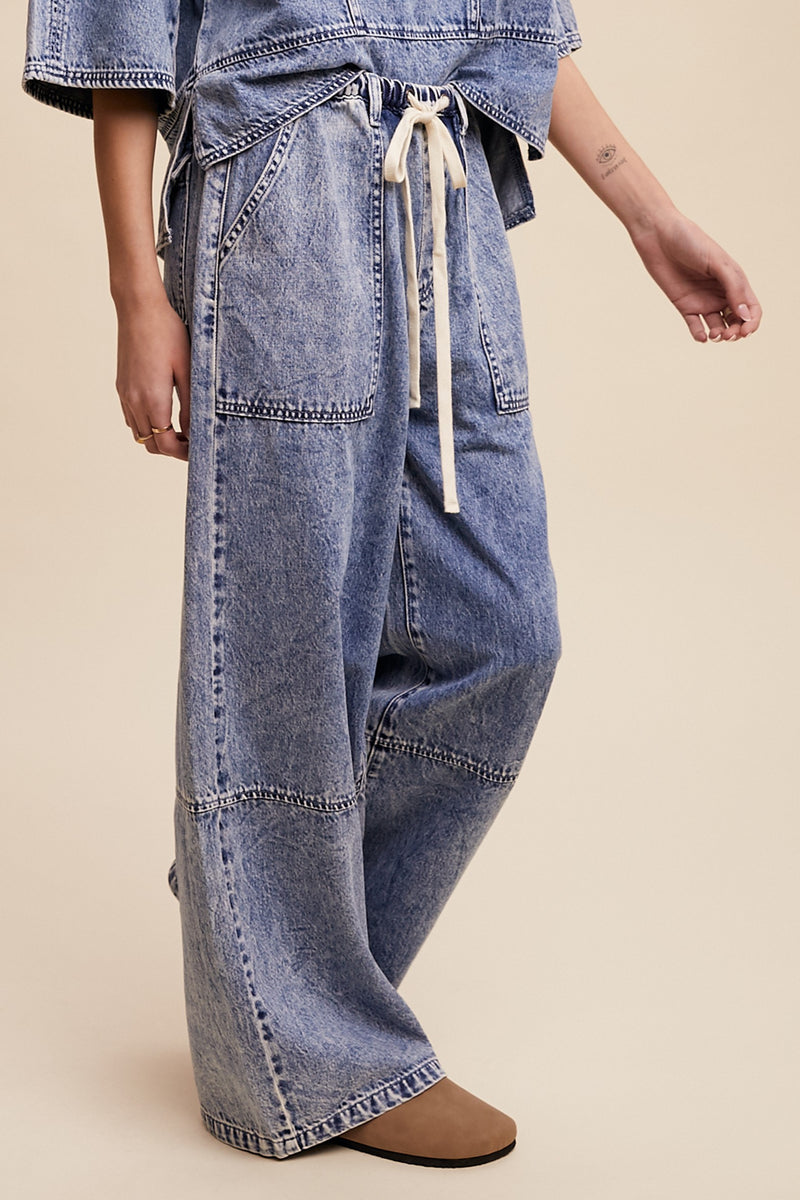 Listicle Wide Leg Denim Pants in Blue Denim – June Adel