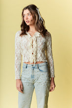 Load image into Gallery viewer, RARERAW Fitted Floral Lace Open Front Top with Ties in Ivory