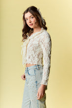 Load image into Gallery viewer, RARERAW Fitted Floral Lace Open Front Top with Ties in Ivory
