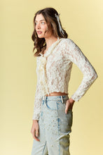Load image into Gallery viewer, RARERAW Fitted Floral Lace Open Front Top with Ties in Ivory