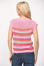 Load image into Gallery viewer, FATE Multi Colored Striped Open Knit Sweater in Pink Multi