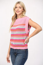 Load image into Gallery viewer, FATE Multi Colored Striped Open Knit Sweater in Pink Multi