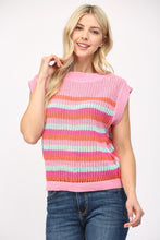 Load image into Gallery viewer, FATE Multi Colored Striped Open Knit Sweater in Pink Multi