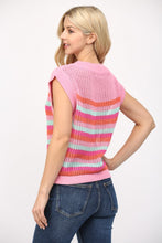 Load image into Gallery viewer, FATE Multi Colored Striped Open Knit Sweater in Pink Multi