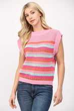Load image into Gallery viewer, FATE Multi Colored Striped Open Knit Sweater in Pink Multi