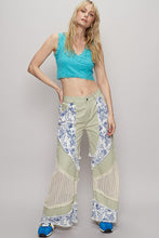 Load image into Gallery viewer, POL Denim Pants with Contrasting Floral and Crochet Panels in Pistachio