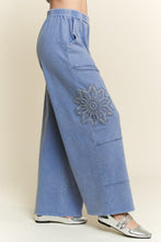 Load image into Gallery viewer, J.Her Mineral Washed Solid Color Pants with Lace Patches in Denim Blue