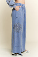 Load image into Gallery viewer, J.Her Mineral Washed Solid Color Pants with Lace Patches in Denim Blue