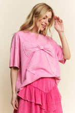 Load image into Gallery viewer, J.Her Mineral Washed Ribbon Bow Front Top in Bubble Gum