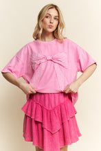 Load image into Gallery viewer, J.Her Mineral Washed Ribbon Bow Front Top in Bubble Gum