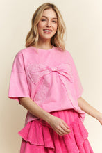 Load image into Gallery viewer, J.Her Mineral Washed Ribbon Bow Front Top in Bubble Gum