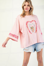 Load image into Gallery viewer, Easel Mixed Print Patched Front Cotton Knit Top in Antique Rose