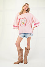 Load image into Gallery viewer, Easel Mixed Print Patched Front Cotton Knit Top in Antique Rose