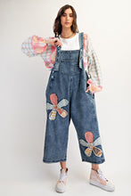 Load image into Gallery viewer, Easel OVERSIZED Flower Patched Overalls in Dark Denim
