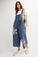 Load image into Gallery viewer, Easel OVERSIZED Flower Patched Overalls in Dark Denim