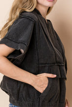 Load image into Gallery viewer, White Birch Lightweight Mineral Washed Knit Hooded Top in Black