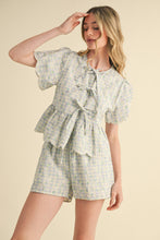 Load image into Gallery viewer, &merci Embroidered Floral Gingham Top and Shorts Set in Baby Blue