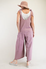 Load image into Gallery viewer, Easel Mineral Washed Terry Knit Flower Patch Jumpsuit in Mauve