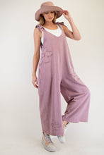 Load image into Gallery viewer, Easel Mineral Washed Terry Knit Flower Patch Jumpsuit in Mauve