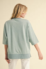 Load image into Gallery viewer, Jodifl Solid Color Terry Knit Top with Flower Front in Sage