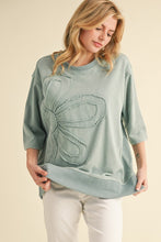 Load image into Gallery viewer, Jodifl Solid Color Terry Knit Top with Flower Front in Sage