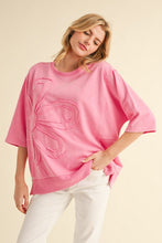 Load image into Gallery viewer, Jodifl Solid Color Terry Knit Top with Flower Front in Pink