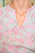 Load image into Gallery viewer, VOY Floral Jacquard Puff Sleeve Top in Pink