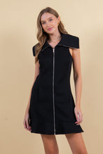 Load image into Gallery viewer, Doe & Rae Solid Color Zip Up Front Mini Dress in Black