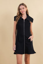 Load image into Gallery viewer, Doe & Rae Solid Color Zip Up Front Mini Dress in Black